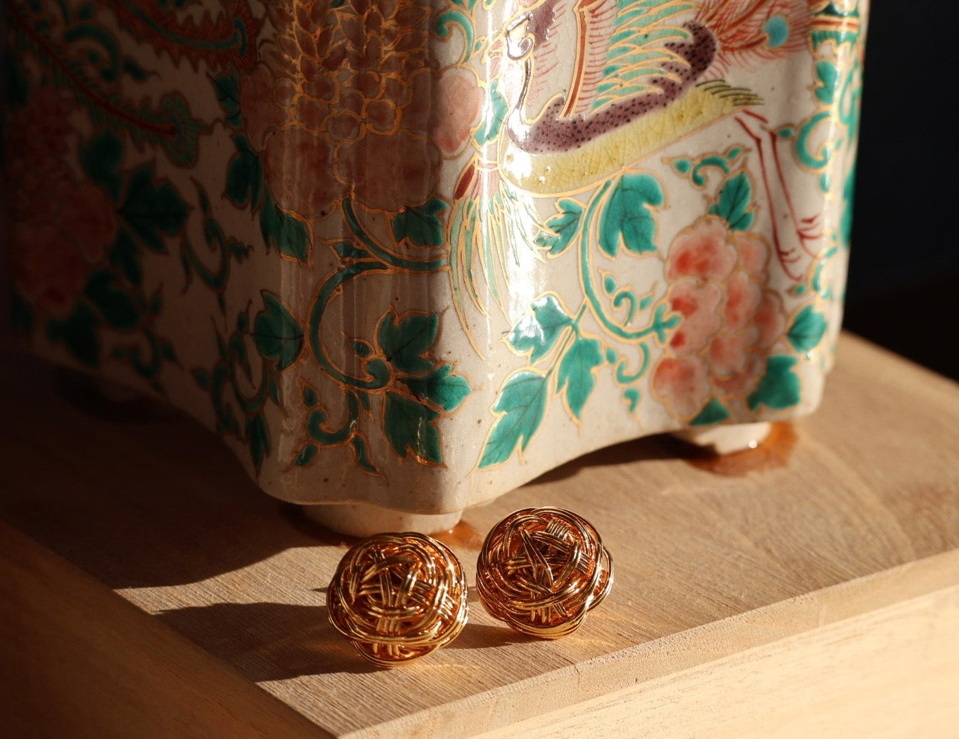 Metal & Yarn Ball Stud Earrings