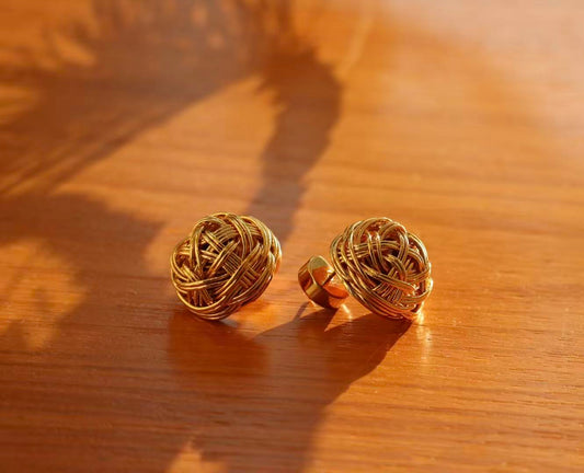 Metal & Yarn Ball Stud Earrings