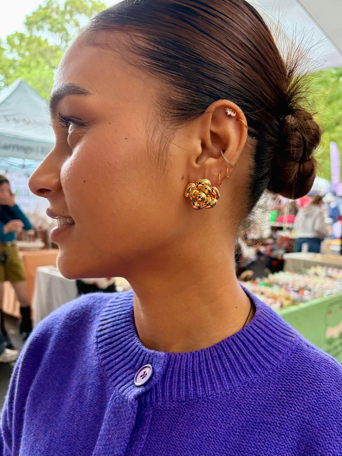 Sculpted Bloom Stud Earrings – Silver