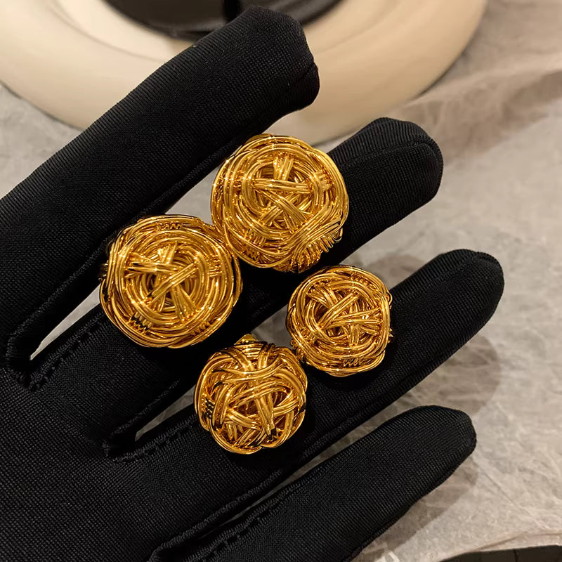 Metal & Yarn Ball Stud Earrings