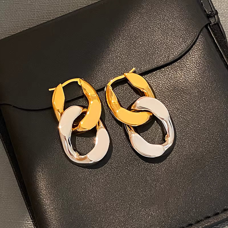 Gold & Silver Two-Tone Chain Earrings