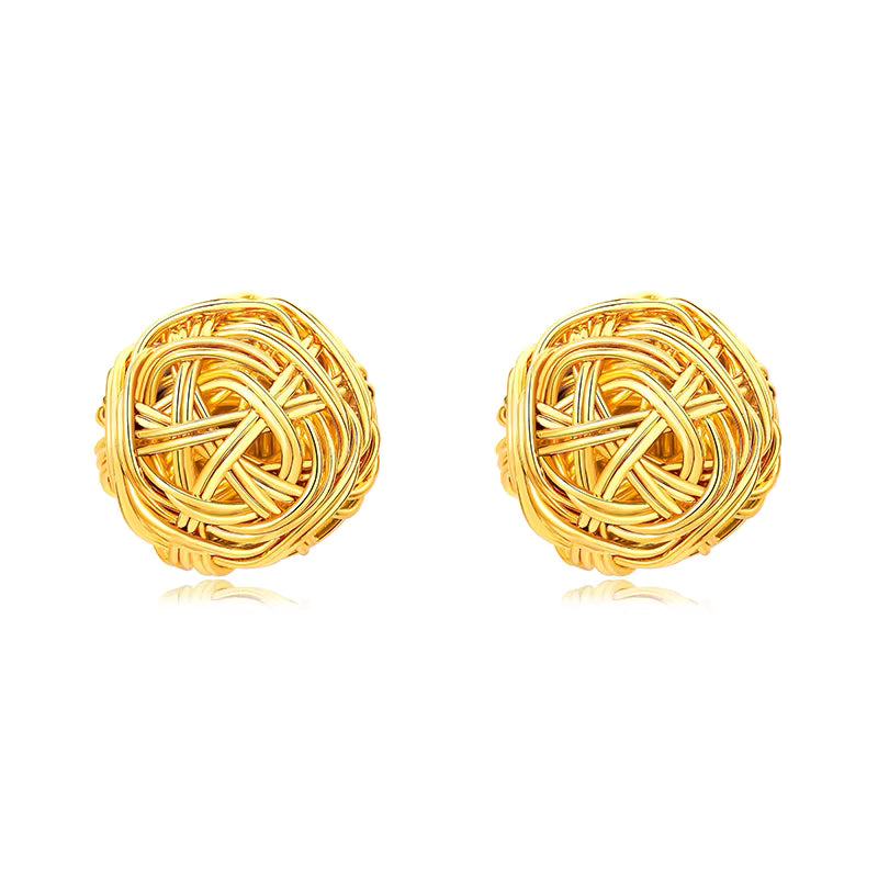 Metal & Yarn Ball Stud Earrings