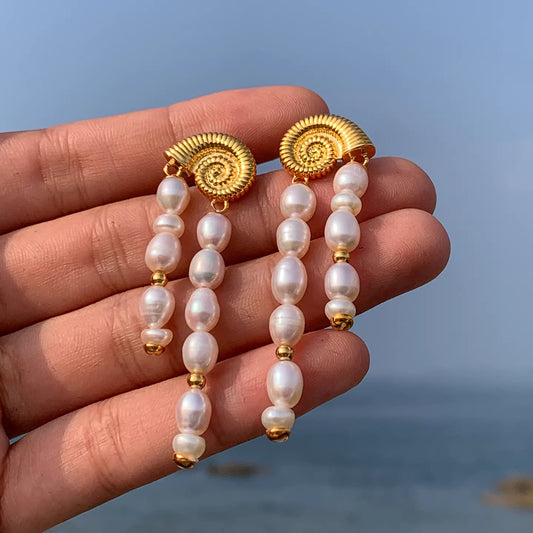 Vintage Ocean Pearl Shell Spiral Earrings