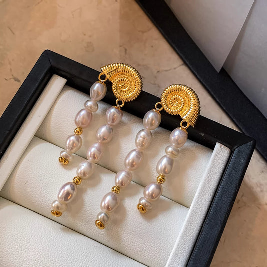 Vintage Ocean Pearl Shell Spiral Earrings