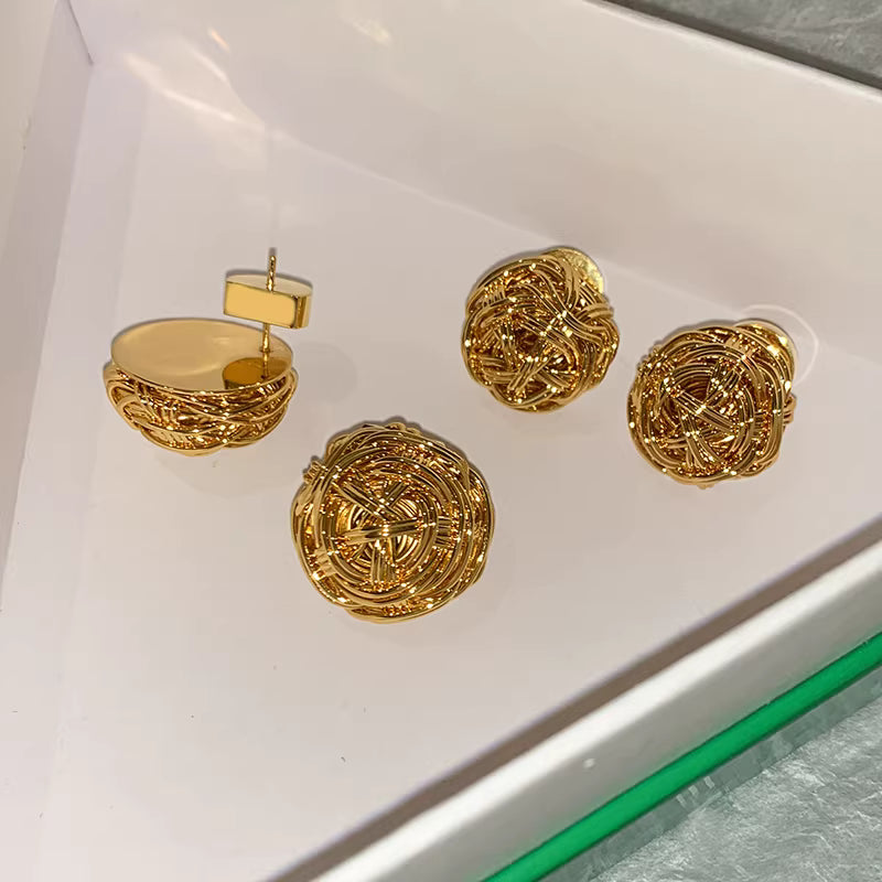 Metal & Yarn Ball Stud Earrings
