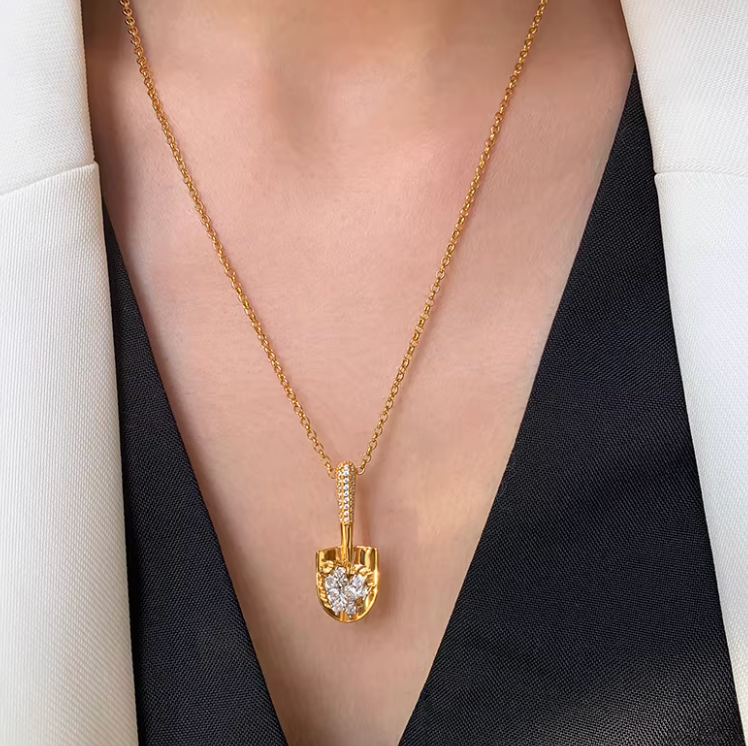 Pavé Mini Shovel Gold & Silver Necklace
