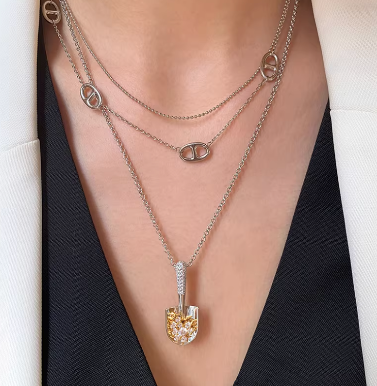 Pavé Mini Shovel Gold & Silver Necklace